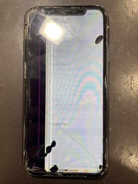 iPhoneXR アイホン　画面割れ　黒い線　液漏れ　シミ　液晶　交換　修理　割れ　小倉　北九州